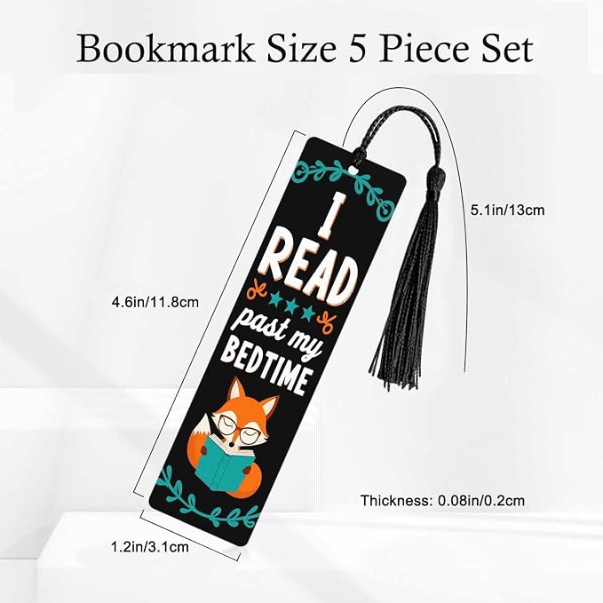 Cute Fox Bookmarks 5 Pcs with Tassels Animal I Read Past My Bedtime Wooden Bookmarks for Reading Women Students Teacher Reader