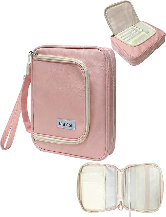 Bible Cover Case for Women, Church Study Book Bible Bag, Bible Carrying Case with Pockets for Bible Accessories, Bible Book Cover with Zipper Christian Gifts fits Bible Size Up to 9.5"x8"x2" Pink