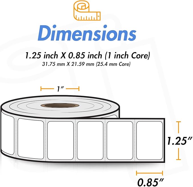 1.25" x 0.85" Direct Thermal Label - Compatible with Rollo Label Printer & Zebra Desktop Printers – 1” Core, Permanent Adhesive Perforated Postage QR Barcode Shipping Sticker - 2 Rolls, 1500/Roll