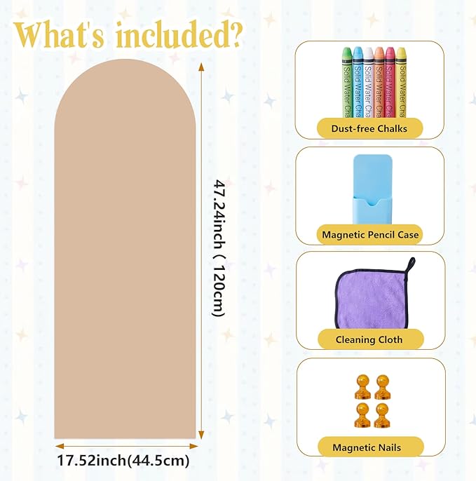 Arch Magnetic Wall Decal 47.24" x 17.52", Magnet Chalkboard for Wall, Magnetic Chalk Board Sticker, Chalk Wallpaper Peel and Stick for Playroom Classroom with Chalks, Wiping Cloth (Pink)