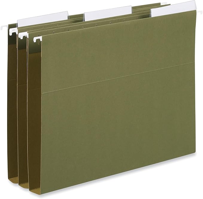 Universal Hanging File Folder Plastic Index Tabs, 1/3-Cut, Clear, 3.7" Wide, 25/Pack