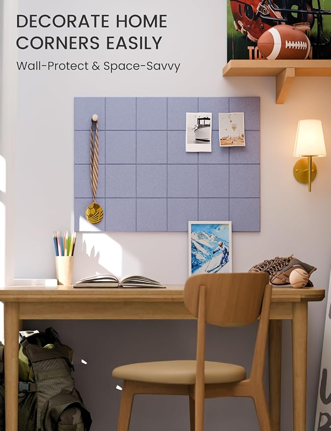 Fluxynara Felt Bulletin Board Tiles -28"x18" Cork Board Alternative for Office Decor, Push Pin Board Wall Organizer 6-Pack-Soft Periwinkle