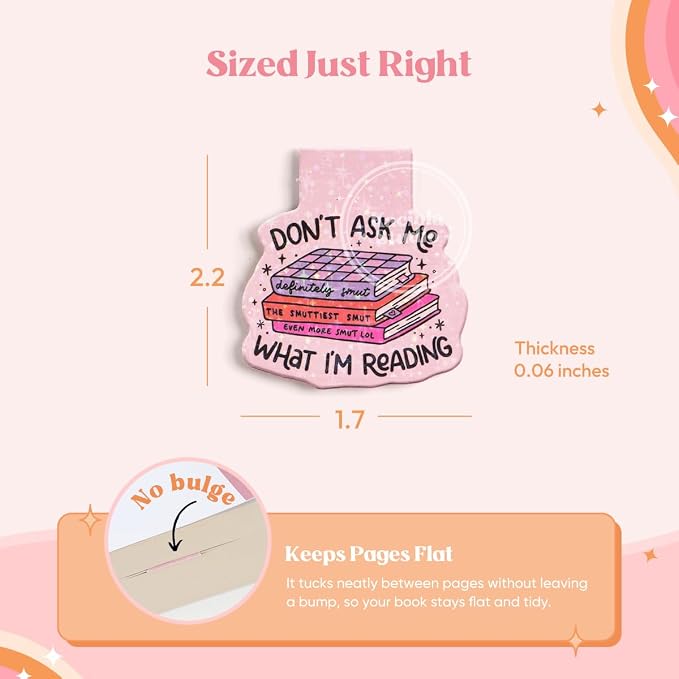 Kaciola Studio 12PCS Glittery Magnetic Bookmarks, Pink Spicy Cute Book Marks for Book Lovers Gifts, Funny Bookmark Accessories for Women Teachers Students School Office Home Supplies (Spicy)