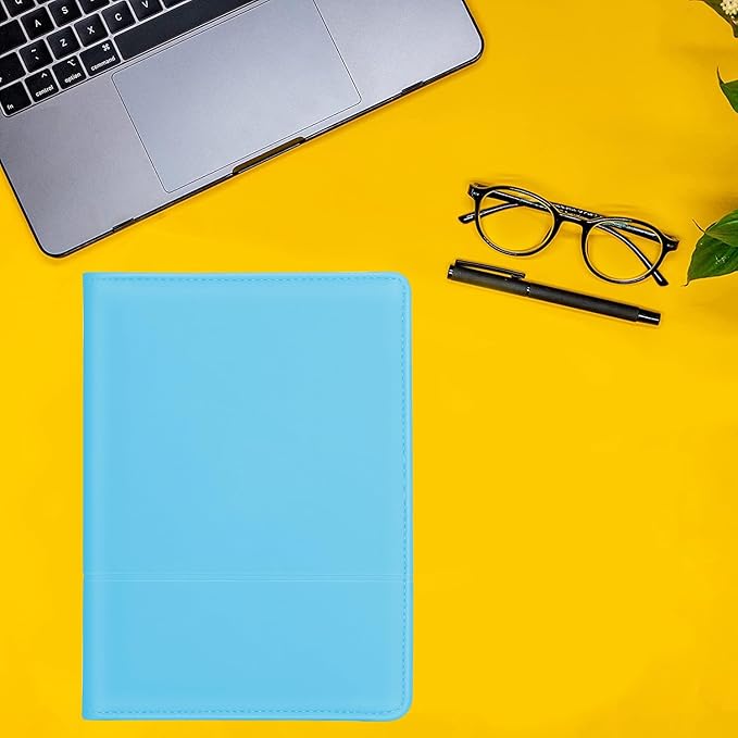 A5 Padfolio Business Portfolio Folder,Junior Size Document Folder Organizer, Padfolio with Interior Pocket and Pen Loop, 5 x 8 Writing Pad Included,Light Blue.