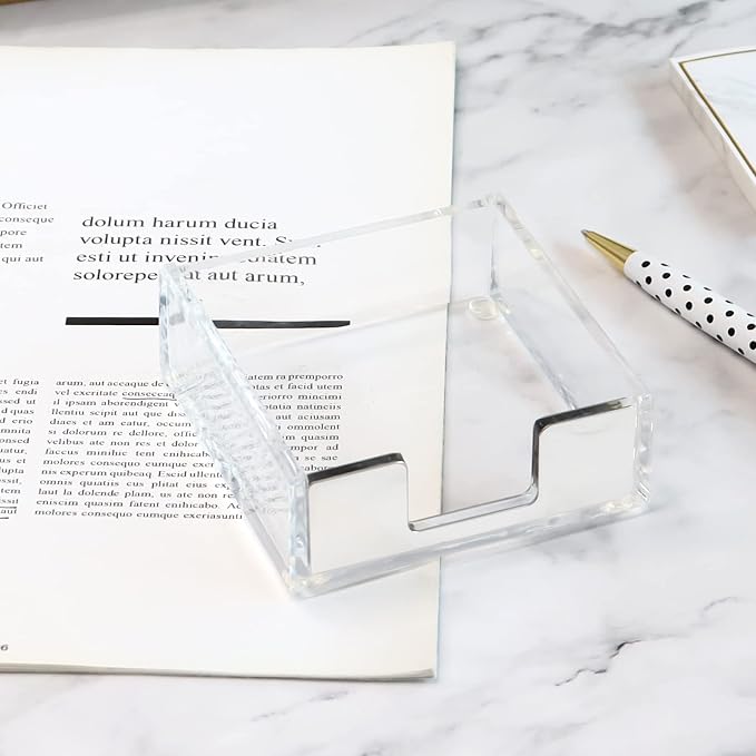 MultiBey Sticky Notes Memo Pad Holder Dispenser Silver Acrylic Transparent Sticky Note Pad Desk Supplies Organizer Accessories for Office Home Schools (Silver)