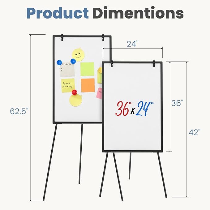OLIXIS 24" x 36" Magnetic White Board, Standing Dry Erase Board, Whiteboard with 1 Dry Eraser & 2 Multicolor Markers & 4 Magnetic Pins, Aluminium Frame for Home, School, Office, Black