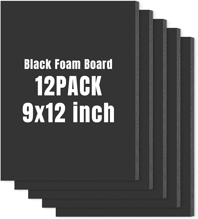 Golden State Art Foam Board 9x12-12 Pack - 1/8" Thick Black Poster Board Acid Free Foamboard for Paintings Prints, Art, Display, Crafts, Presentation and Projects