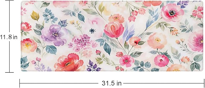 Watercolor Floral Botanical Pattern Desk Mat, Extended Big Mouse Mat for Home and Office, Large Gaming Mousepad Laptop Keyboard Mat with Non-Slip Rubber Base, Stitched Edges (31.50"x11.8"x0.12")
