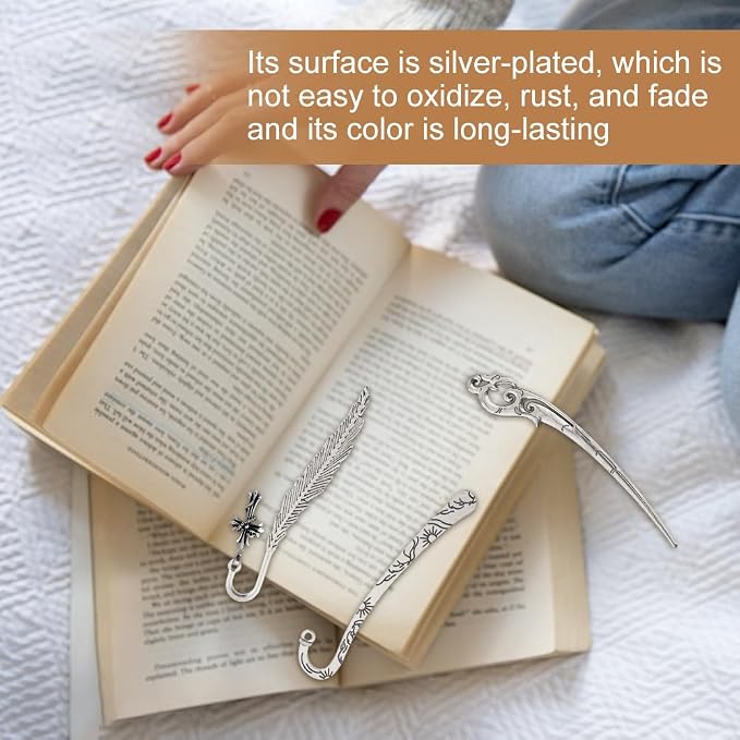 13pcs/Set Metal Bookmark for Women Men, Hairpin Hook Antique Tibetan Silver Carved Hook Bookmarks with Loop, Unique Charm Book Marker for Book Lovers Unique Gift