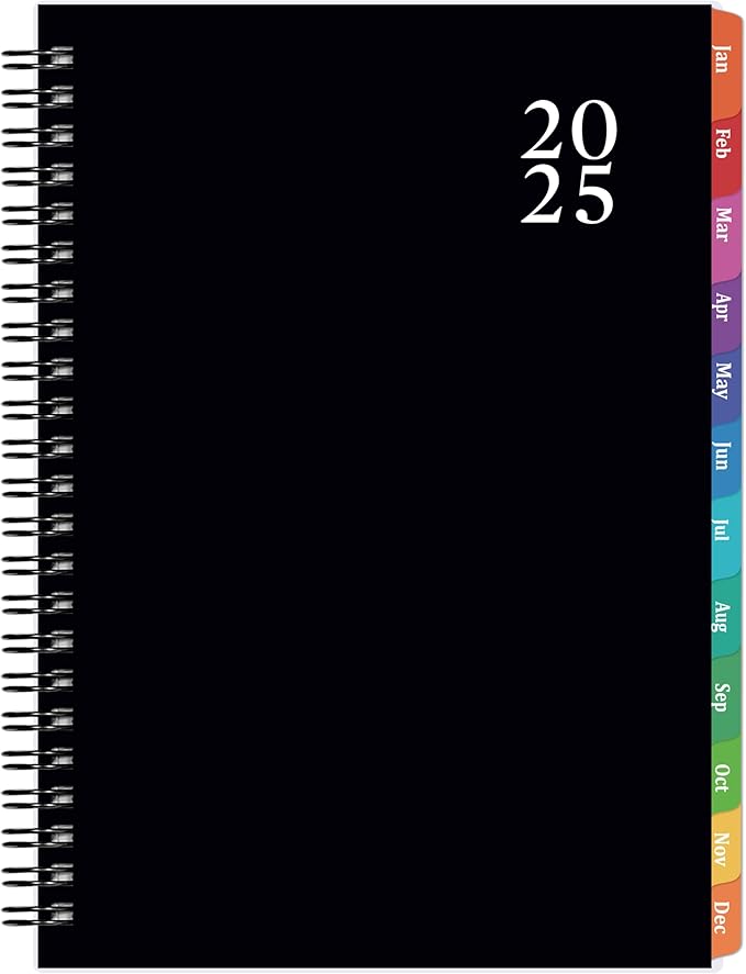 2025 Planner - Weekly Monthly Planner 2025, Calendar Planner from January 2025 to December 2025 with Spiral Bound, Colorful Tabs, 6.4'' x8.5'' - Black