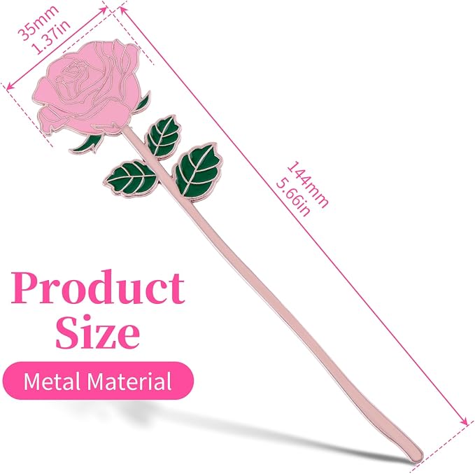 simarro Metal Rose Bookmark, Flower Book Page Holder for Reading Lovers, Cute Bookmarks Gift for Teacher Appreciation Gifts Valentine Mother's Day Thanksgiving Gift for Women Girls(Pink)