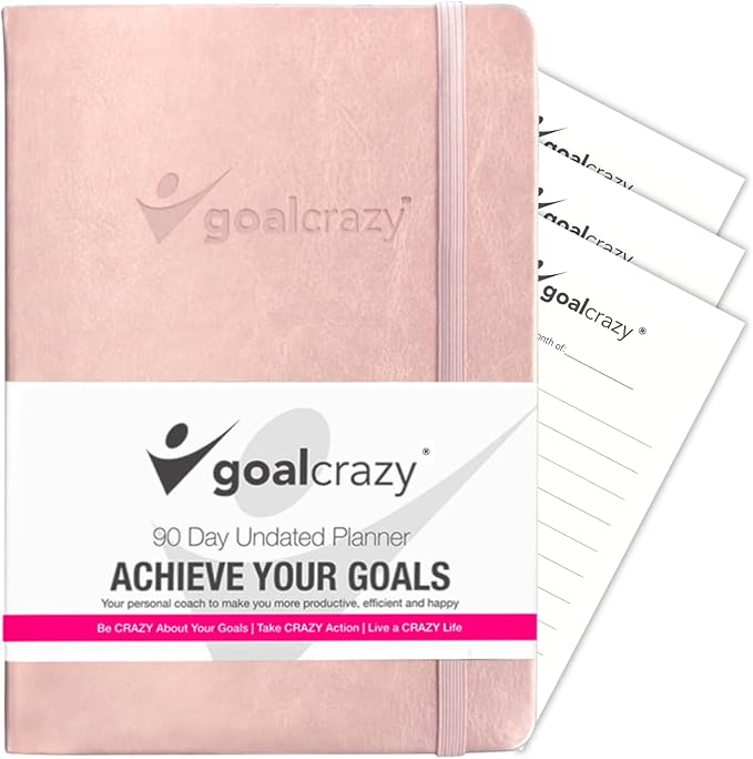 Undated Daily Planner to Achieve Your Goals - 90 Day Guided Journal & Productivity Organizer with Goal Setting, Habit Tracker, To Do List, Academic & Work Calendar, Leather Hardcover - Rose Gold