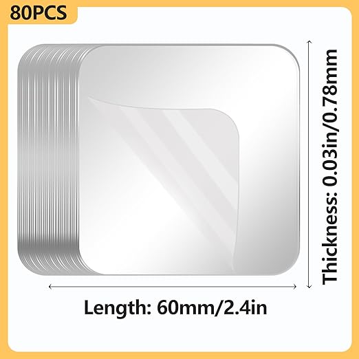 80PCS Heavy Duty Double Sided Adhesive Mounting Square Tape, Waterproof Strong Clear No Residue Removable Tape for Hanging, Wall Mounting, Home Decor & Shower
