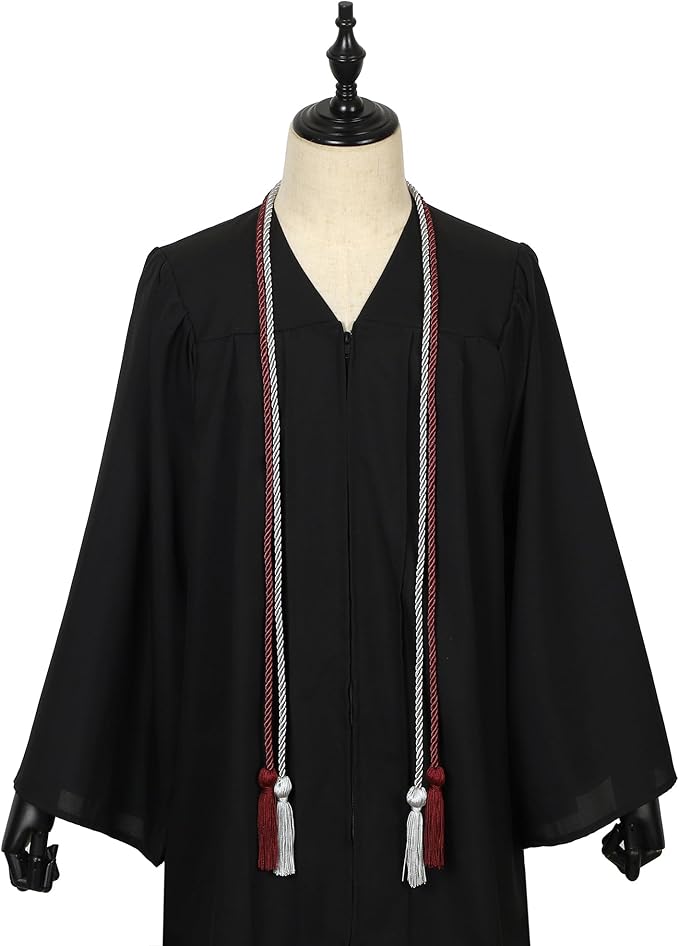 Graduation Double Honor Cords with Tassels Braided Academic Ropes for High School College Ceremony 68 Inch (Maroon+Grey)