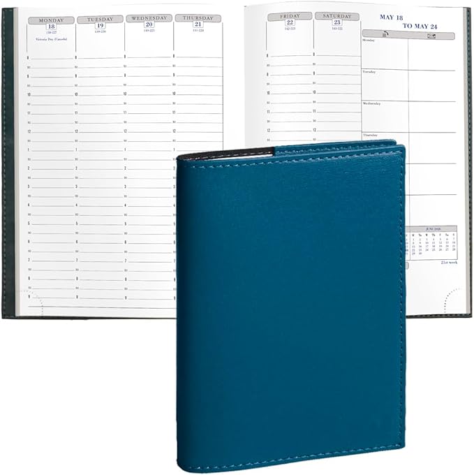 Exacompta 2026 Visual - Weekly/Monthly Planner - 12 Months, Jan. to Dec. - 6 x 8 1/4" - Smooth Faux Leather Soho Steel Blue Cover- Time Management Appointment Organizer