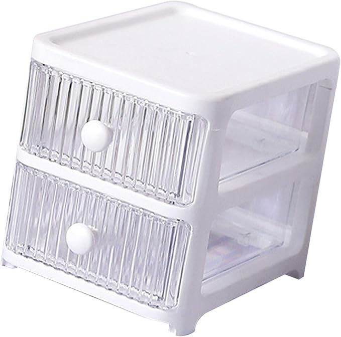Desktop Storage Box, Transparent Plastic Stackable Desk Organizer with 4 Tier Drawers, Multi Layer Clear Drawer Organizer for Office Home Bedroom, Stationery Jewelry Cosmetics (2 Tier)