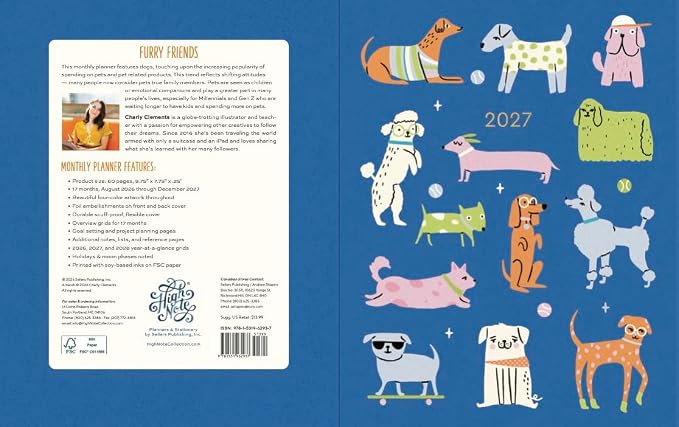 High Note 2027 Monthly Planner, 17-Month Planner: August 2026 – December 2027, 7.75" x 9.75", Furry Friends with Flexible Cover, Gold Foil, Project & Goal Planning Pages