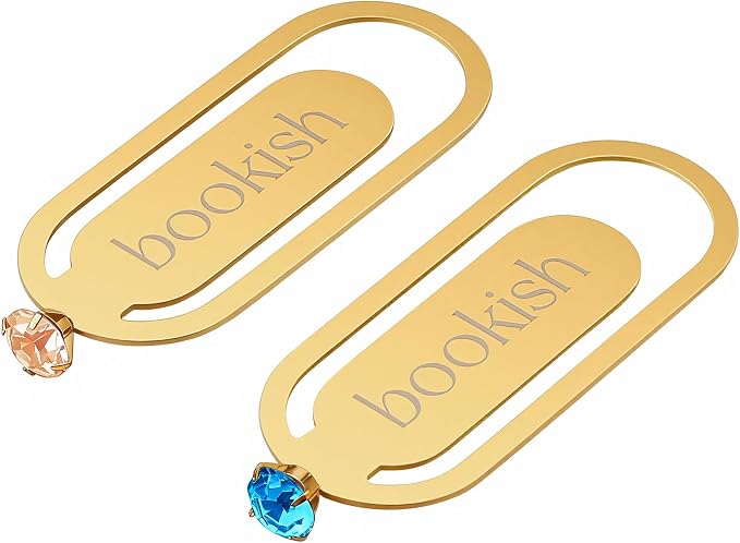 Bookish Bookmark for Women, 2 Pcs Sparkling Metal Book Marks with Crystal Accent for Reading Women Book Lovers, Champagne & Blue
