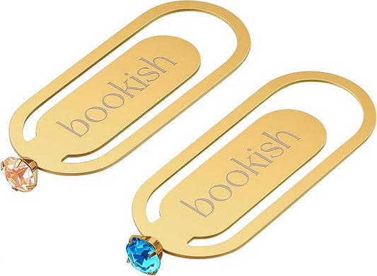 Bookish Bookmark for Women, 2 Pcs Sparkling Metal Book Marks with Crystal Accent for Reading Women Book Lovers, Champagne & Blue