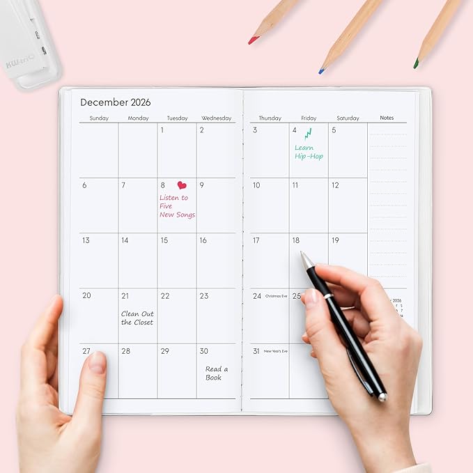 KONVINIT Pocket Calendar 2025-2027, Pocket Planner 2026-3.7" x 6.7" - Runs from July 2025 Until December 2027, Monthly Planner 2025-2027 with PVC Cover for Planning, Pink