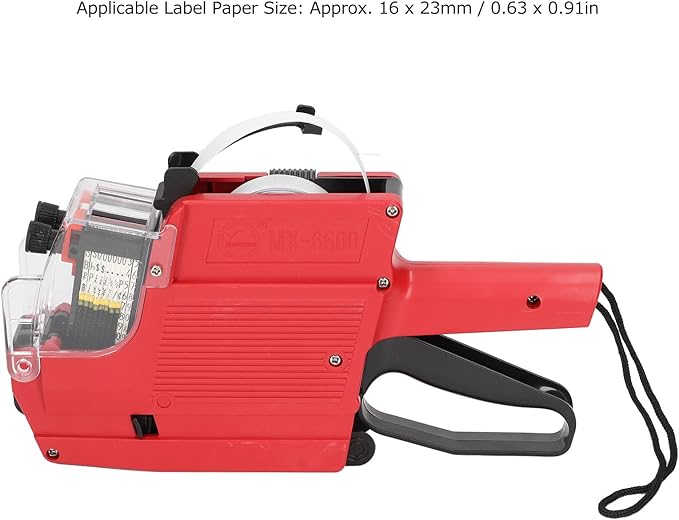 Price Tag Gun, 10 Digits 2 Lines Labeler Marker Attacher Tool for Office Retail Store 2 Row Price Tag Gun Kit with Label Stickers and Ink Rolls (Red)