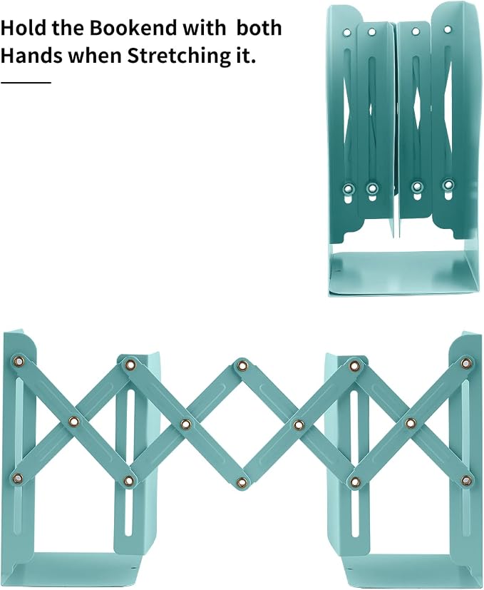 MSDADA Adjustable Bookends, Book Ends for Heavy Books, Expandable Book Organizer for Desk, Shelf, Office, School, for 6 7 8 9 10 11-15 Boys and Girls, Extends up to 19 inches (Light Green)