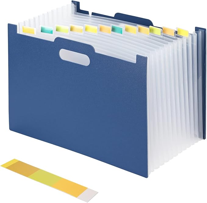 13-Compartment Expanding File Folder - A4 Size, Horizontal Style, Blue, Waterproof