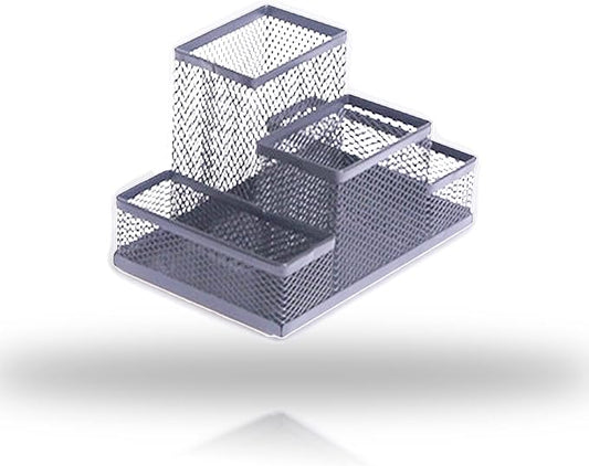 Desk Organizer Desktop Mesh Pen Pencil Holder Caddy with 4 Compartments, Office Home School Classroom Accessories Cool Supplies (Silver)