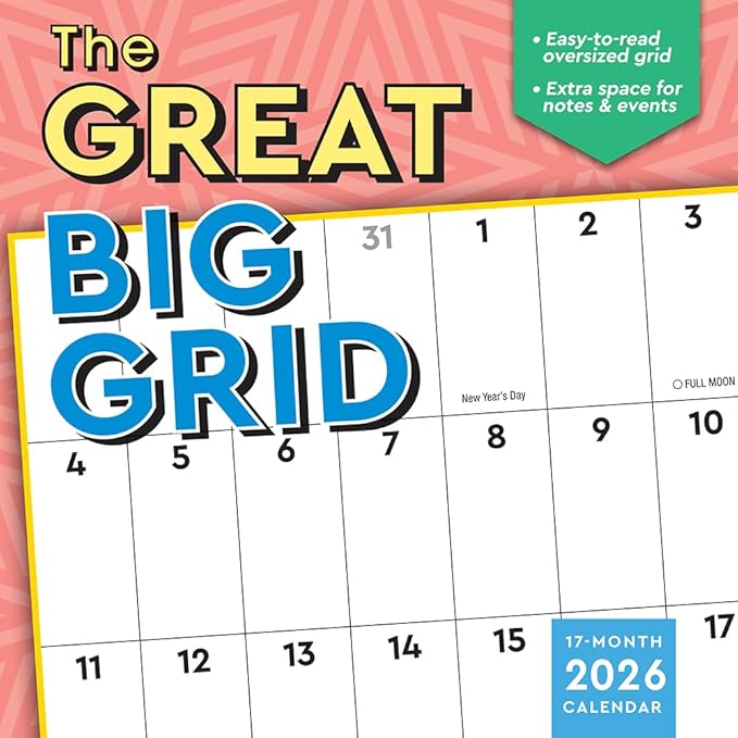 Great Big Grid 2026 Wall Planner, 12-Month Large Grid Family Calendar & Organizer with Holidays: 2026, 12" × 12"