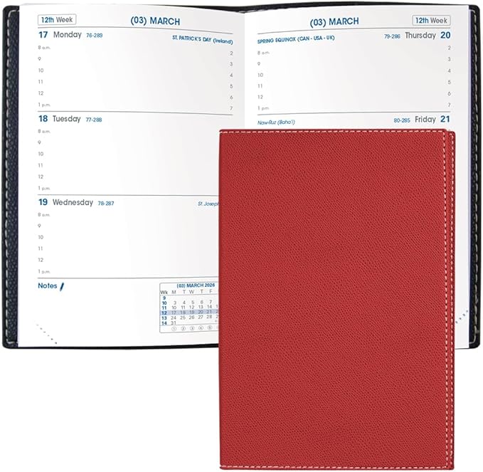 Quo Vadis 2026 Sapa X - Weekly Planner - 12 Months, Jan. to Dec. - 3 1/2 x 5 1/4" - Grained Faux Leather Club Red Covers - Productivity Time Management Organizer