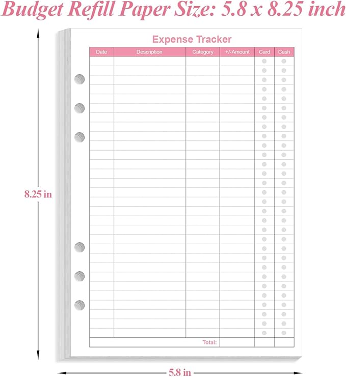 Budget Planner Refills for A5 Binder - 6 Hole Expense Tracker Paper, 50 Sheets/100 Pages, 100gsm, White, 5.8'' x 8.5''
