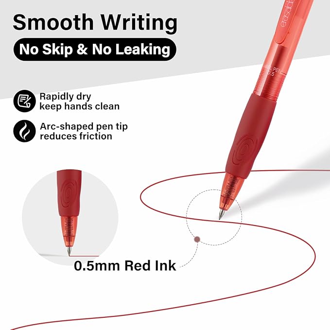 EUSOAR Erasable Gel Pens, 12-Pack Retractable School Red Erasable Pens (0.5mm), Dry Erase Pen Take Notes Smooth Writing for Crossword Puzzles Planner Scheduling Appointments Sketching