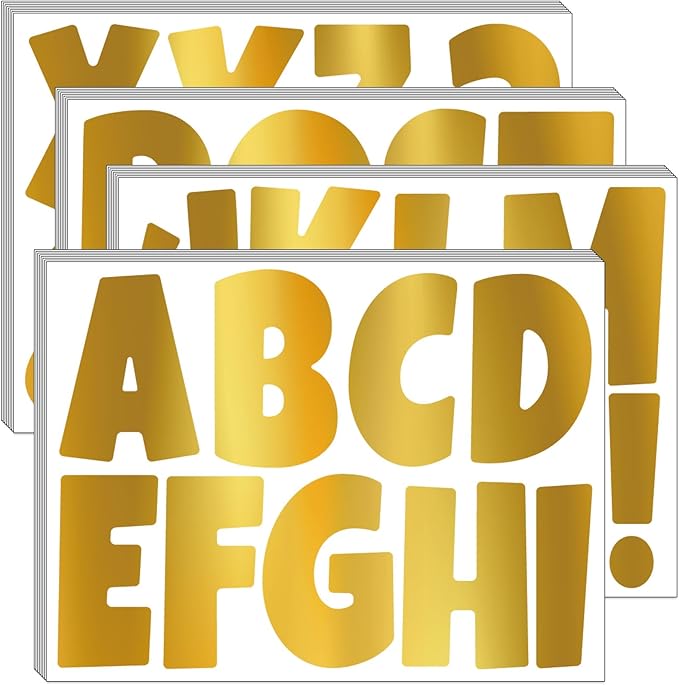 Bemeol Bulletin Board Letters 32 Sheets 4 Inch Stick on Letters Alphabet Cutout Letter for Bulletin Board Display School Classroom Home Decor(Gold)