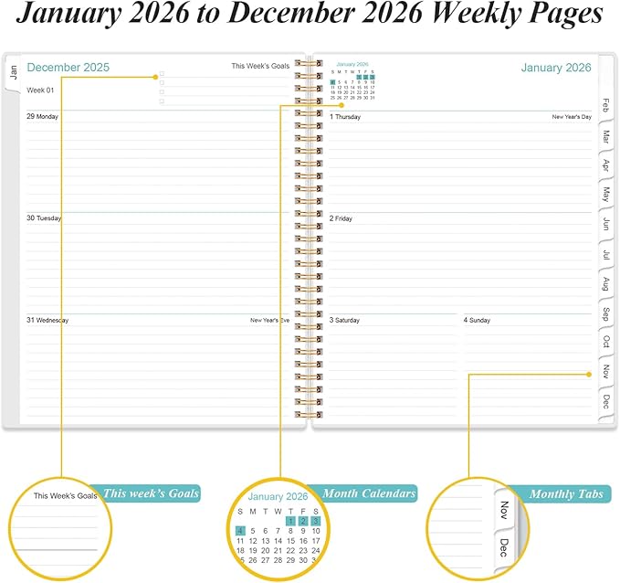 2026 Planner - Weekly & Monthly Planner Spiral Bound, Planner 2026 from January 2026 - December 2026 with Monthly Tabs, Inner Pocke, 8.5" x 11", Dark Blue