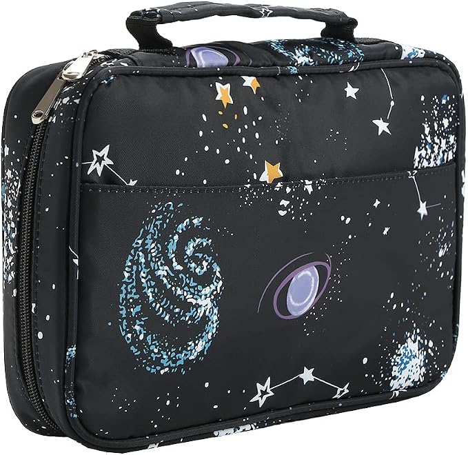 Bible Cover Carrying Book Case Church Bag Bible Protective with Handleand Zippered Back Pocket, Gift for Girls Women Mother Men Women Father Kids(Black Galaxy)