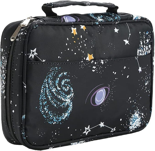 Bible Cover Carrying Book Case Church Bag Bible Protective with Handleand Zippered Back Pocket, Gift for Girls Women Mother Men Women Father Kids(Black Galaxy)