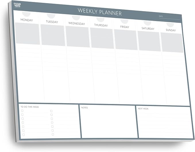 Clear Mind Concepts Weekly Desk Planner - Large 11.3” x 16.5” Tear-Off Pad, 52 Undated Sheets, Thick 120gsm No-Bleed Paper - To-Do List, Notes & Weekly Schedule Organizer