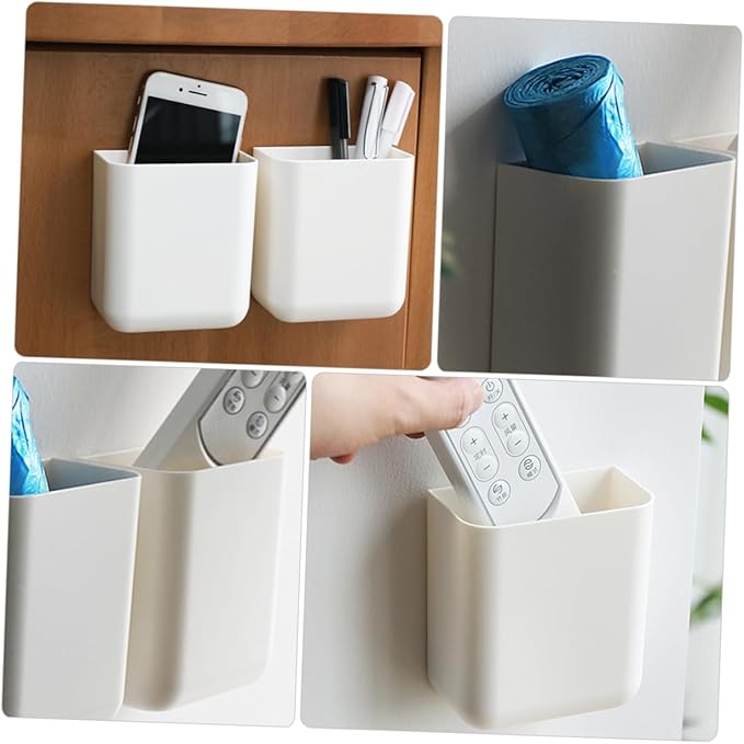 NUOBESTY Wall-Mounted Storage Box Holder 2-Pack Garbage Bag Organizer and Desktop Storage Rack for Remote Controls and Mobile Phones 3.93X3.54X3.93 Inch Compact Design