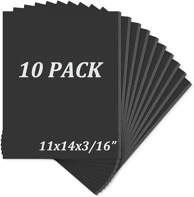 Mat Board Center, Pack of 10 Acid-Free Foam Boards, 11x14 inch Black Foam Boards, 3/16" Thick