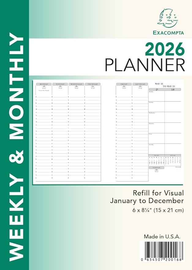 Exacompta 2026 Refill For Visual Planner - Time Management Appointment Organizer