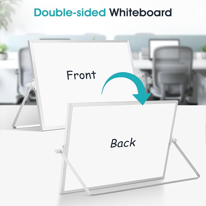Dry Erase White Board, WALGLASS 12" x 8" Small Desktop Whiteboard with Stand, Double-Sided Magnetic Whiteboard, Portable Dry Erase Board for Kids Drawing, Study, Home, Office, School