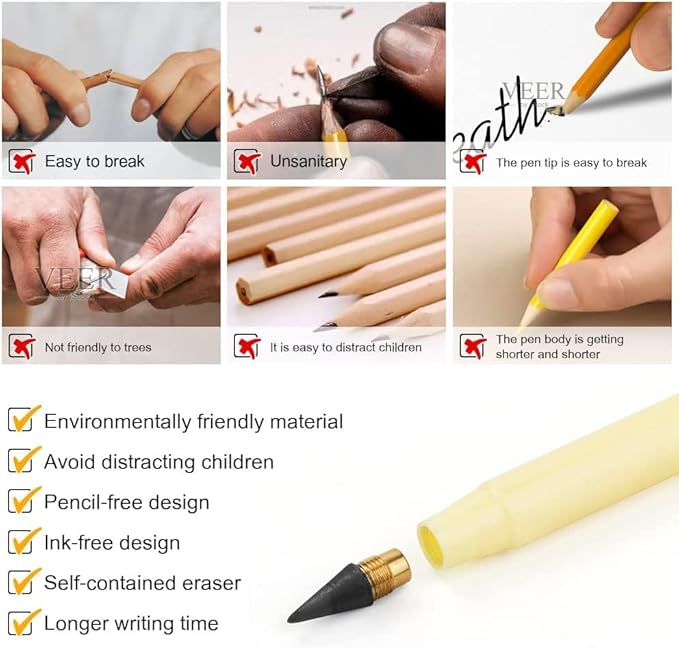 Ainiv Everlasting Pencil - Infinity Pencil with Eraser, Reusable with 10 Replaceable Nibs, Ideal for Home, Office, School and Drawing