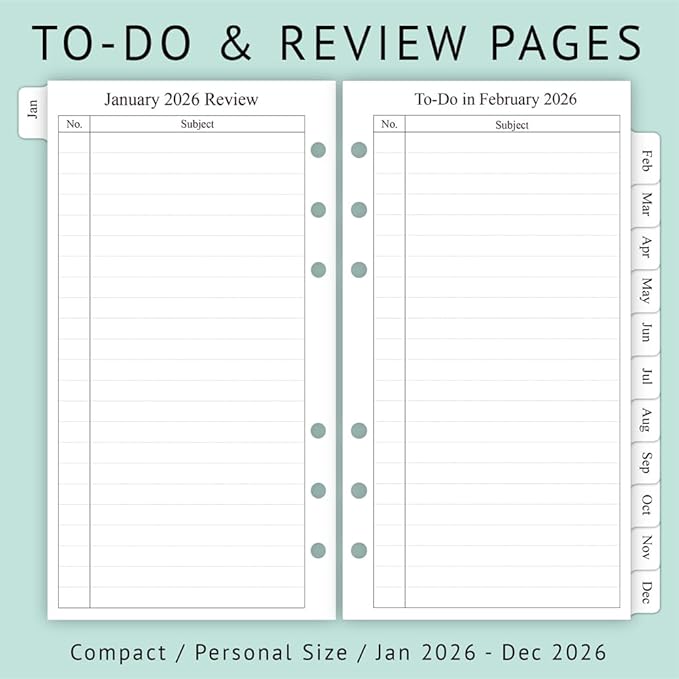 newestor 2026 Planner Refill, Monthly, 3-3/4" x 6-3/4", Jan 2026 to Dec 2026, Personal/Portable Size