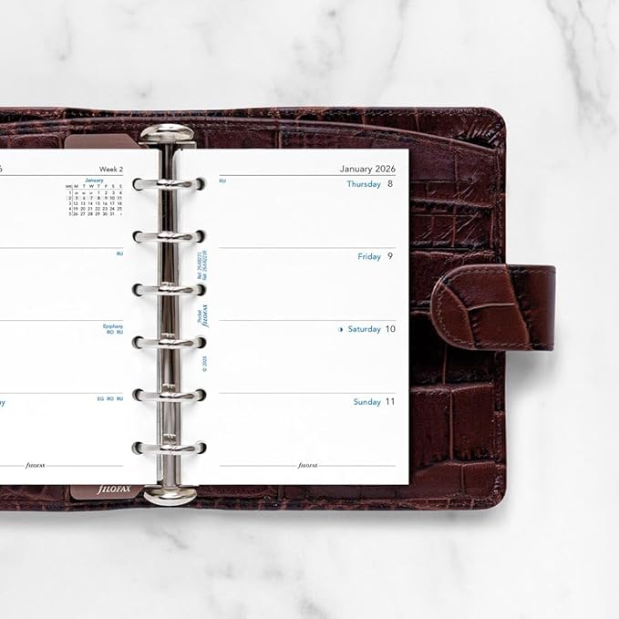 Filofax Calendar Diary Refill, Pocket Size, Week-to-View, White Paper, Unruled, English, 2026 (C68221-26)