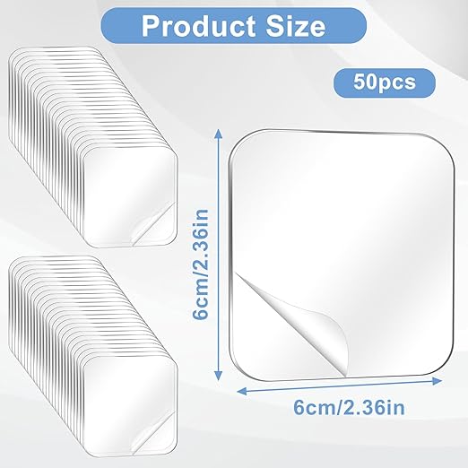 Clear Double Sided Adhesive Pads, 50pcs Waterproof Adhesive Sticker, Double Sided Squares Sticky Patch, Transparent Walls Hanging Nano Gel Tape Heavy Duty 2.36 * 2.36in for Home Office Fixing