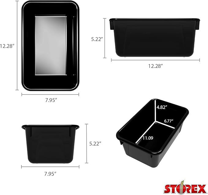 Storex Small Cubby Bins – Plastic Storage Containers for Classroom, 12.2 x 7.8 x 5.1 inches, Black, 5-Pack (62466A05C)