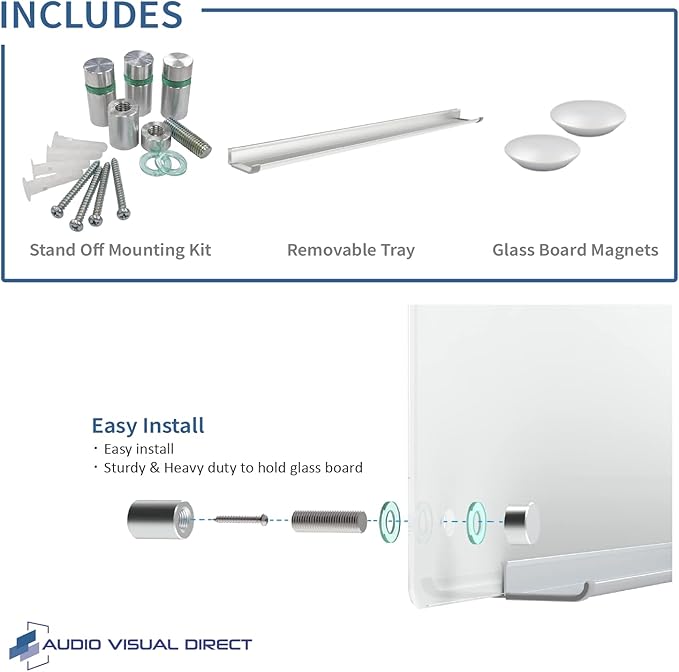 Audio-Visual Direct Magnetic Ultra White Glass Dry-Erase Board Set - 40" x 30" - Includes Magnets, Hardware & Marker Tray