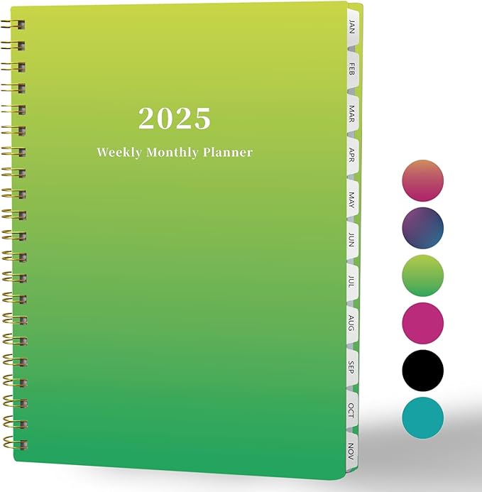Ymumuda 2025 Planner Weekly Monthly, JAN.2025 to DEC.2025, 12 Months, 8.5" X 11", 2025 Large Monthly Calendar Planner with Spiral Bound, Excellent for School Office Supplies, Yellow Green