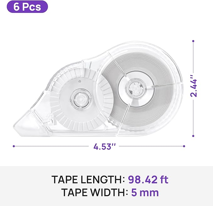 6 Pcs Correction Tape, 98.43 Ft Long-Lasting White Wrong Out Tear-Resistant Bulk, Instant Corrections Easy To Use Applicator for School, Office, Note Taking, Journal