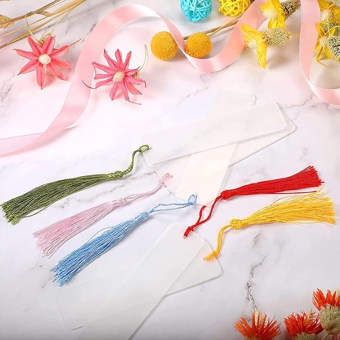 30 Pcs Acrylic Sublimation Bookmark Blank Heat, Transfer Aluminum Metal Bookmarks, Heat Transfer Craft Tag with Colorful Tassels for DIY Reading Projects Crafts, 4.72''x1.26''